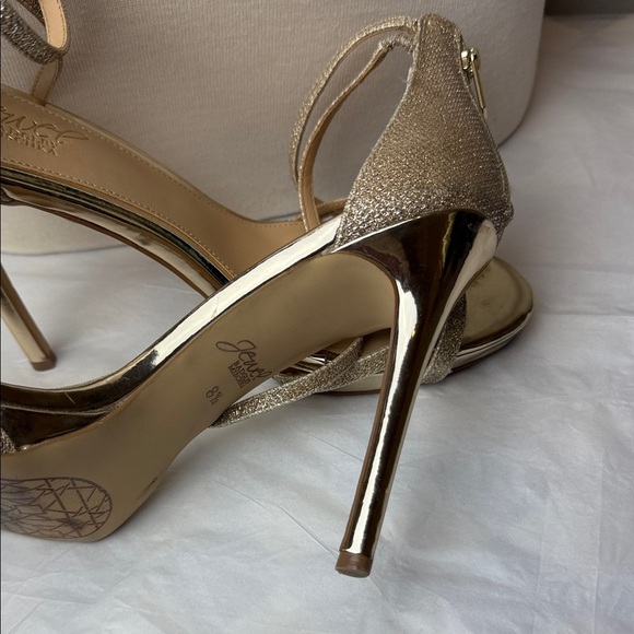 Badgley Mischka Galen Platform Elegant Gold Glitter Strappy Heels Size 8.5 - Picture 6 of 7